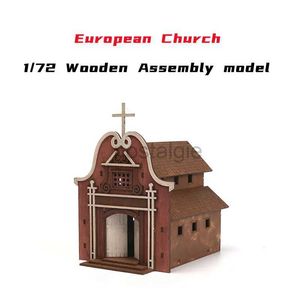 Kök spelar mat 1/72 europeiska kyrkans träförsamling pussel modellbyggnad konstruktionsscene DIY Toy 2443