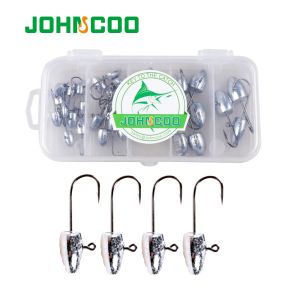 Fishhooks Johncoo 1Box gemischtes Gewicht 5 Größe Jig Head Fishhooks 1G 2G 3G 5G 7G WORD WORMING FISHING LURS HOOK ROCKFISCH GAME JIGGGING HAKEN