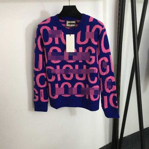 Women's Sweaters Designer 24ss New Women's Versatile All over Letter Wool Round Neck Pullover Knitwear Blue