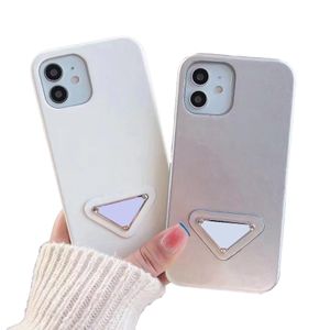 Metal Triangle Logo Glossy Phone Case For Iphone 13 12 14 11 Pro Max Xr X Xs Max Mini 8 7 Plus Half Wrap Leather Hard Cover