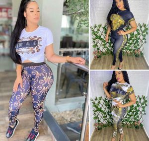 Casual Sporty Fashion Sexy Designer Tight Pants Passar Womens Two Pieces Jogger Set Nya bokstäver Tryckta korta ärmstäder