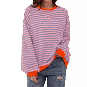 Women Oversized Striped Color Block Long Sleeve Crew Neck Sweatshirt Casual Loose Pullover Y2K Shirt Top 2404033