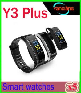 Pedômetro de monitoramento da freqüência cardíaca Smart Watch Y3 Bracelet Earphone 2 em 1 chamadas telefônicas lembrando Bluetooth Smart Watch Men 41 5pcs Z69420120