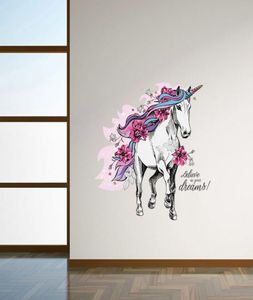 Retail 6 styles Kids cartoon Unicorn Wall Sticker Children Room Removable Wall Stickers Wallpapers Decorative home decor party sup7660523