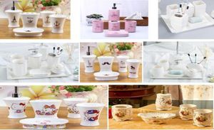 white and black pink Colors Ceramic Bathroom Accessories Elegant 5 Pieces Bathroom sets 1 soap bottle1 soap dish 1toothbrush hol5676284