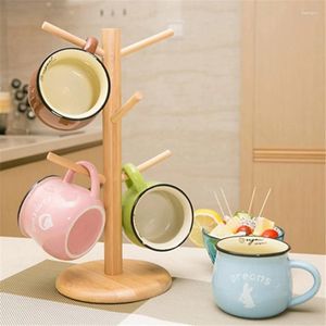 Mugs 200ml Ceramic Coffee Cup Household Mug Creative Simple Hanging Cold Water Set Kitchen Restaurant Tea Bamboo Wood Stand