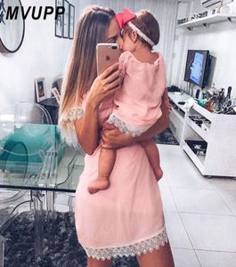 Mvupp Mutter Tochter Kleider Kleider solide Mode für Mama und ich Kleidung Familie Look Mom Baby Elegantes Kleid passende Outfits Sommer6971842