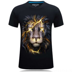 2024 T -shirt per il collo per animali personalizzati per animali personalizzati da uomo 3D Nuovo T -shirt per il collo rotondo più dimensioni - Lightning Lion