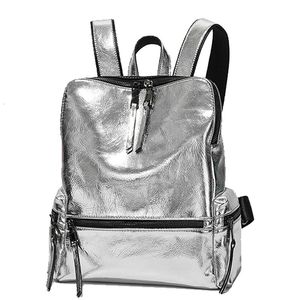 Borsa da scuola per zaino d'argento da donna alla moda per adolescenti con materiale in pelle PU 240329