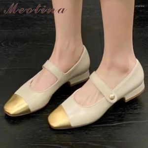 Casual Shoes Meotina Women Mary Janes Square Toe Flats Mixed Colors Glove Concise Lady Fashion Spring Autumn Gold Black 40