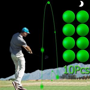Bollar 10st lysande natt golfbollar långvarig återanvändbar ljus natt glödgolf boll laddas av solljus ficklampa