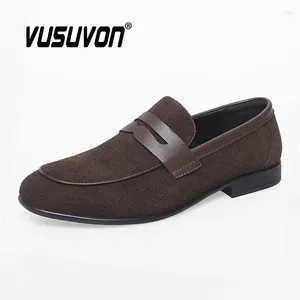 Casual Shoes Men Penny Loafers Suede Leather Boys 38-44 Size Breattable Svart mjuka utomhus sommarmulor klänning Walking Flats