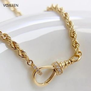 Necklaces VOJEFEN 18K Gold Pendants And Necklaces Women's AU750 Gold Big Rope Chain Fashion Jewelry With Mini Diamond Pendant Luxury Gifts
