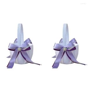 Party-Dekoration XD-2PCS Blumenkorb Rose Bow Ribbon Spitze Hochzeit Brautmädchen Bankett