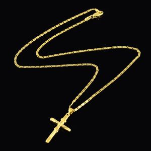 New 24K Gold Necklace Cross Pendant Gold Plated Necklace Men's & Women's Jewelry Gift 45CM/50CM