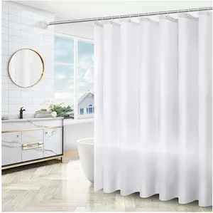 Shower Curtains Curtain Mildew-resistant Water Resistant Washable Polyester Fabric PEVA Bathroom With Hooks 240 X 200 Cm White