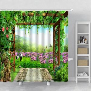 Shower Curtains 3D Grape Flower Stand Curtain Europ Pastoral Scenery Home Background Hanging Cloth Polyester Bathroom Decor Bath