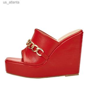 Обувь обувь Liyke 2024 Новая кожаная красная платформа клинья Slippers Summer Peep Peep Sexy Super High High High-Heels Sandals Sandals Размер 35-42 H2404031DQJ