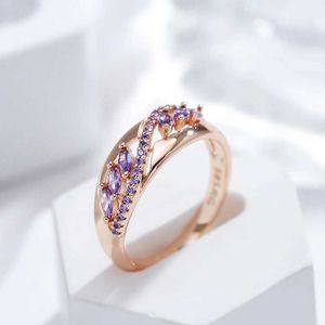 2PCS Wedding Rings JULYDREAM Sparkling Purple Zircon Rings Luxury 585 Gold Color Personality Party French Jewelry for Women Unusual Accessories