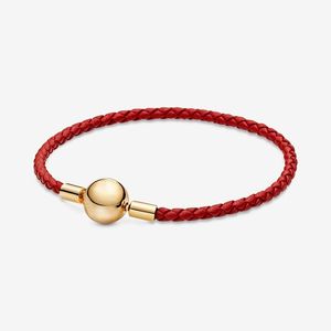 Bransoletka z czerwonej skórzanej pandoras 100% 925 SREBRI Srebrny Bracelets Bracelets Kobiet Dziewczęta luksusowa projektant biżuterii Złota bransoletka z oryginalną fabryczną hurtową hurtową