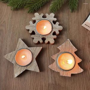 Candle Holders Wooden Xmas Tree Snowflake Candlestick Christmas Star Shape Holder For Home Decoration 2024 Navidad Kerst Year Gift