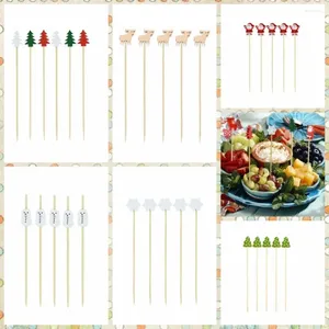 Forks 100Pcs/set Bamboo Christmas Fruit Sticks Smooth Surface Disposable Toothpicks Not Easy To Break Skewer Fork