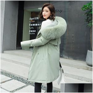 Womens Down Parkas Winter Jacket Plus Size Clothes Women Hooded Coats Fur Collar Woman 5Xl 201027 Drop Delivery Apparel Clothing Outer Dhc3A
