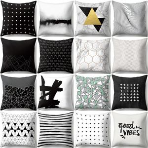 Pillow ZHENHE Black White Geometry Case Home Decoration Cover Bedroom Sofa Decor 18x18 Inch