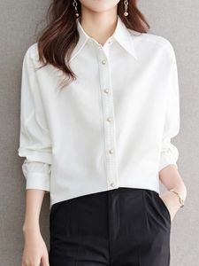 Women's Blouses QOELRIN Elegant Office Ladies Tops Blouse 2024 Quality Korean Fashion Button Up White Shirts Women Long Sleeve Workwear S-XL