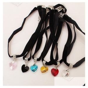 Colares pendentes Japão Harajuku Colar em forma de coração Resina com corrente Veet Chain Vintage Cheker para meninas 6 cores Drop Drop Jew Dhueq