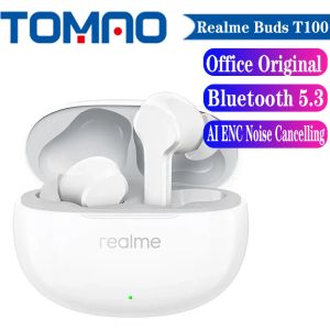 Наушники Новые Realme Buds T100 Bluetooth 5.3 Наушники IPX5 Водонепроницаемый AI Niose Отмена Беспроводные наушники Сверхнизкая задержка 88 мс