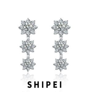 Серьги Shipei Luxury 925 Серебряный серебряный серебряный белый сапфировый драгоценный камень Свадебные цветы свисают с серьги для женщин.