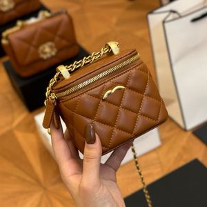 Box Designer Crossbody Bag Tote Luxury Diamond Pattern Double Ball Classic Gold Chain Quilted Mini Clutch Shoulder High Quality Genuine Leather Brown Handbag