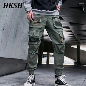 Męskie spodnie HKSH Darkwear Cargo Spring Autumn High Street modne swobodne przycięte legginsy punkowe spodnie taktyczne HK0005