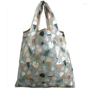 Sacos de compras 2024 Mulheres Bolsa de reciclagem dobrável Eco -reutilizável Tote Floral Fruit Legal Comermery Sale