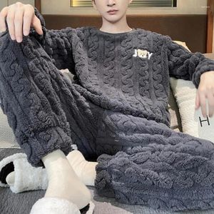 Home Clothing Thickened Homecoat Set Winter Pajamas Men's With Round Neck Long Sleeve Thick Twisted Texture Elastic Waist