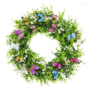 Decorative Flowers Spring Wreaths For Front Door Wreath With Butterfly Garland Sign Artificial Decor Rustic Welc-ome Home