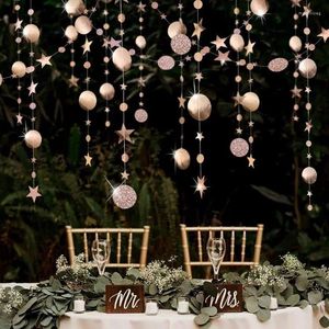 Dekorativa blommor Champagne Wedding Party Decoration Circle Garland Twinkle Star Hanging Streamer Stars Banner Bakgrundsengagemang