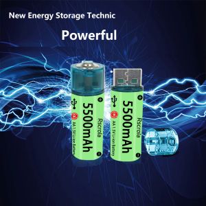 Bateria de lítio USB de alta capacidade 5500mAh Bateria AA recarregável acima de 1200 ciclo Battery Life
