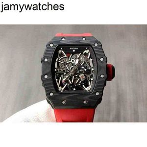 Watch Date Luxury Richardmill Mens Mechanical Automatic Carbon Fiber Black Red Rubber Limited Edition Hollow