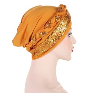 Pailletten Braids Women Muslim Hijabs Turban Chemo Cap Beanies Indien Bandana Krebs Kopfbedeckung Kopfwickel Damen Schal Haarausfall Hut