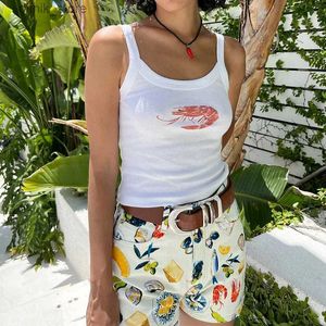 Женские танки Camis смешные Y2K Fairycore Grunge Cartoon Print Print Рукокачественные турки для женщин для женщин Summer Slim Fits O-образное выстрел Camis Y2K Tops Vintage Y240403