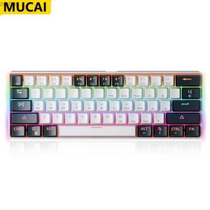 키보드 MUCAI MK61 USB 게임기 키보드 레드 스위치 RGB 백라이트 열 스위치 61 키 와이어 이동식 Cablel2404