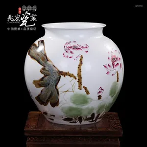 Vaser Jingdezhen Ceramics handmålad kinesisk vas Green Lotus Top Decoration Design Hem Möbler Belly vardagsrum