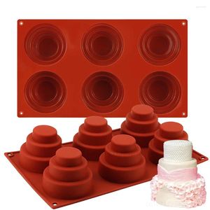 Baking Moulds 6-Cavity Mini 3 Tier Cake Silicone Pan 3D Round Multi Tiered Cupcake Mold DIY Mousse Pudding Chocolate Mould Accessories