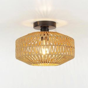 Lampki sufitowe American Style Retro Rattan Tkane światło światła z jedną głową w cichej sypialni korytarza wiatru