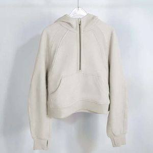 Herbst Women Hoodies Sweatshirt Yoga Anzug Jacke Damen Sport halb Reißverschluss dicker loser kurzer Stil mit Fleece LU-001