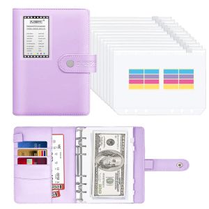 Notebooks A5 Planejador de Finanças do Binder Binder com 12 PCS Cash Envelopes, Macaron PU Couather Notebook Polfeta de bolso com zíper de papelaria