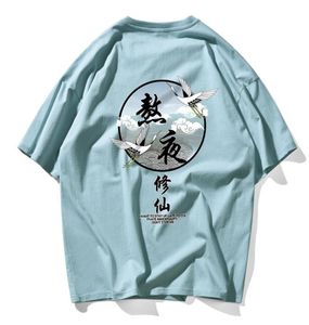 Men039s T Shirts Chinese Wind Funny Bird Print Shirt Men Qulity Cotton High Street Tops Tee Hip Hop Skateboard Lovers Couple T4660962