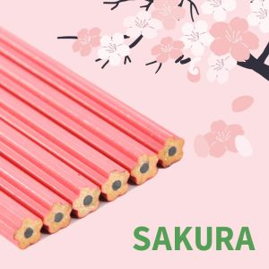 Pencils 12 Pcs/box Sakura Shaped Wood Free HB #2 Writing Pencils Set School and Office Stationery Supplies Dropshipping